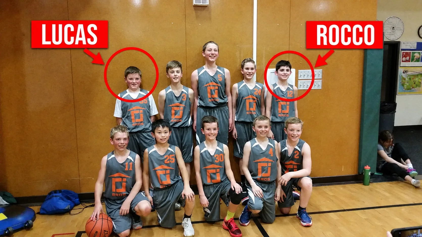 Lucas and Rocco at 8 years old on their Bellingham youth basketball team